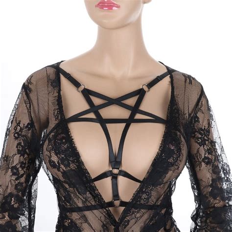 Ropa de fiesta para mujer pentagrama cuerpo para Bondage lencería