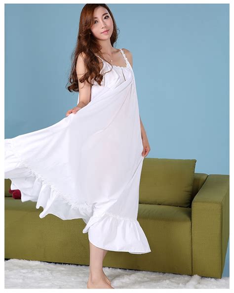 nightgowns women summer sexy straps skirt woven cotton white long nightdress women s lounge