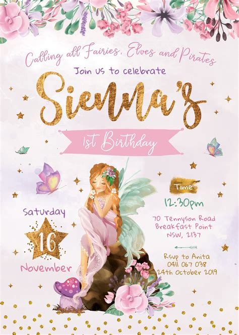 Fairy Birthday Invitation Magical Fairy Floral Fairy Invite Etsy