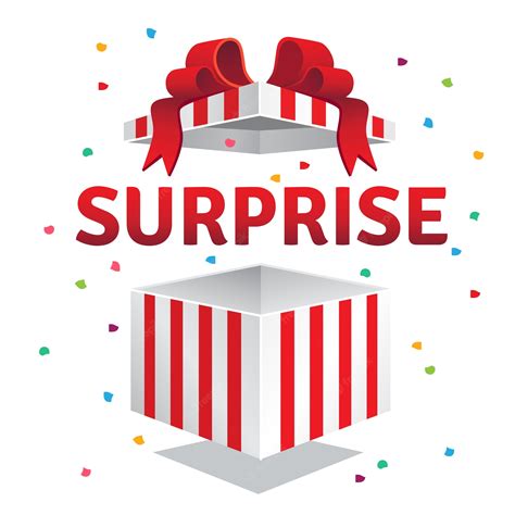 Surprise Vector Open T Box With Surprise Text And Red Ribbon