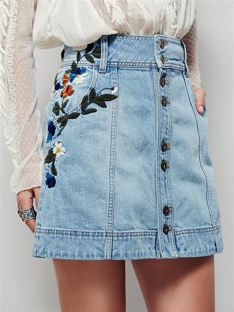 Lyst Free People Womens Jackson Embroidered Denim Skirt In Blue