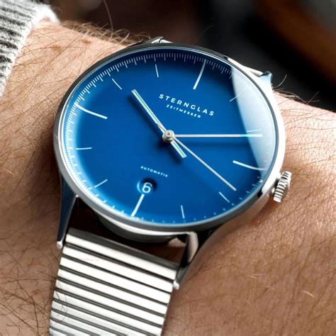 Sternglas Armbanduhr Automatik Asthet Lumare Blau Silber Lamellenband