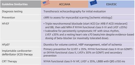 Accaha Versus Esc Guidelines On Heart Failure Jacc Guideline