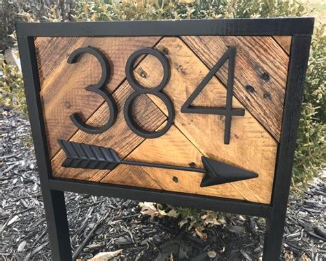 Modern Address Stake With Arrow Reclaimed Wood Address Sign For Yard