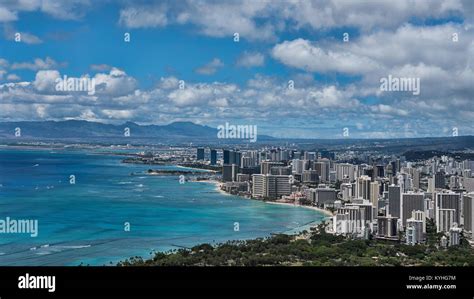 Panoramic Vistas From Diamond Head View Point Towards Waikiki Beach