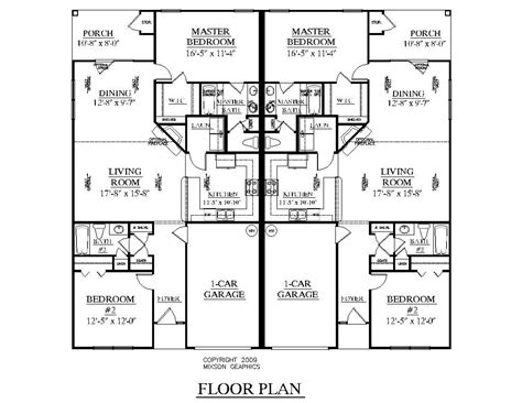 One Level Duplex Craftsman Style Floor Plans Duplex Plan 1261 B