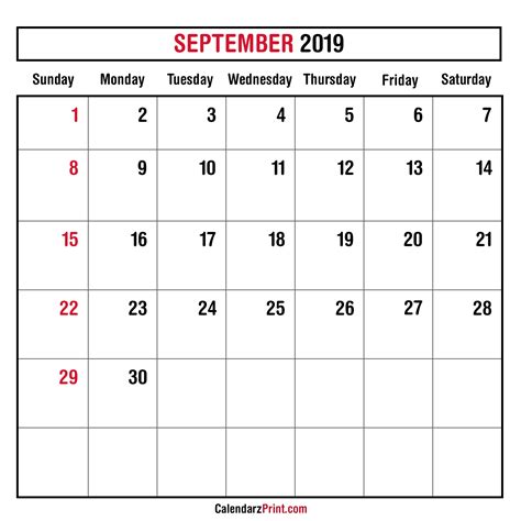 Monthly Planner September 2019 Printable Monthly Calendar Free