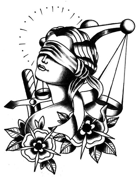 Lady Justice With Flowers Tattoo Stencil Justice Tattoo Lady Justice