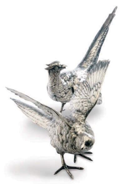 Two German Silver Models Of Pheasants And Two Silver Plated Models