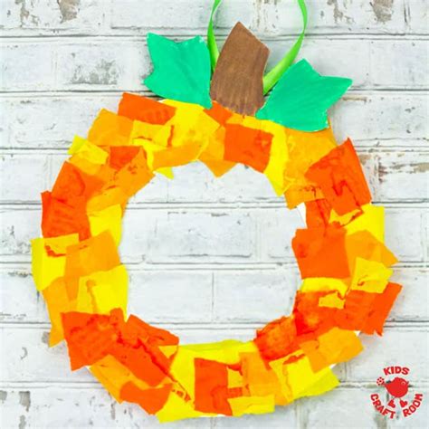 Torn Paper Paper Plate Pumpkin Wreath Craft Kids Craft Room
