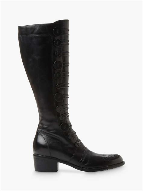 Dune Pixie D Button Detail Knee High Boots Black Leather At John Lewis And Partners