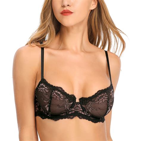 Wingslove Womens Sexy Lace Bra Embroidered Sheer Push Up Bra Non