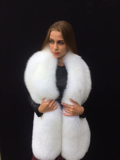 Double Sided Arctic Fox Fur Stole 70 Two Full Pelts Boa Pure White Fur