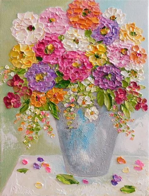 Custom Impasto Zinnia Flower Painting Impasto Oil Painting Summer