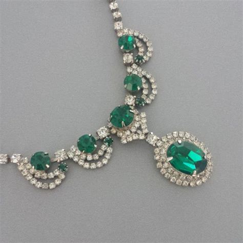 Kramer Ny Rhinestone Necklace Emerald Bridal Jewelry Vintage Signed