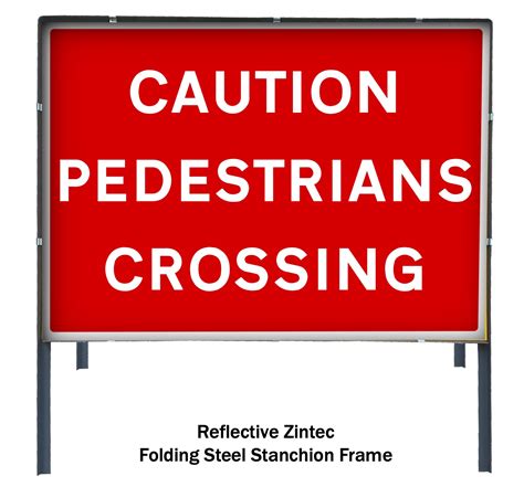 Caution Pedestrians Crossing Temporary Road Works Sign With Frame
