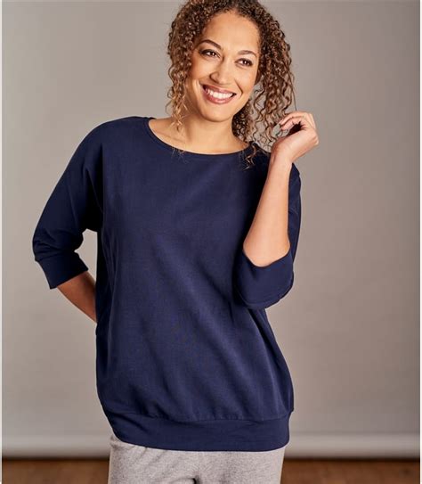 navy womens oversized super soft 3 4 sleeve sweatshirt woolovers au