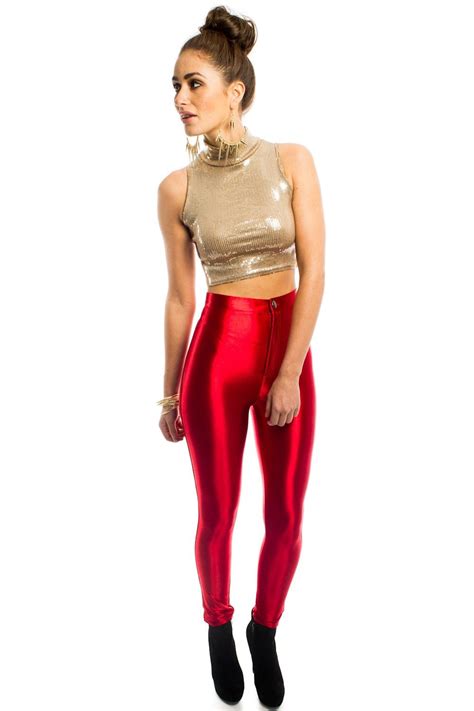 Blondie Super Shiny Disco Pants In Red Fashion Disco Pants Led Fashion
