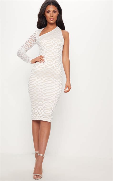 White One Shoulder Lace Midi Dress Dresses Prettylittlething Il