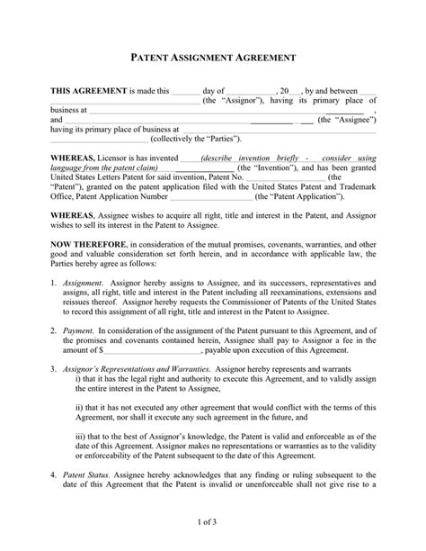 Patent Assignment Agreement Template In Word And Pdf Formats