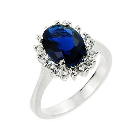 Princess Diana Sterling Silver Ladies Lcs Sapphire And Cz Gemstone Ring