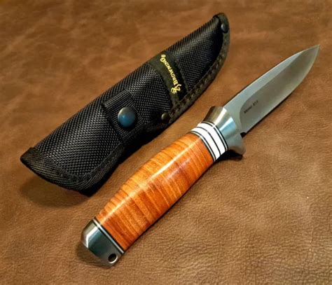 Browning Stacked Leather Fixed Blade Hunting Camping Fixed Blade Knife
