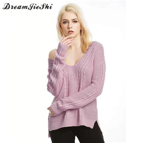 Dreamjieshi Lace Up Back Sweater Sexy Open Back Deep V Neck Knitted