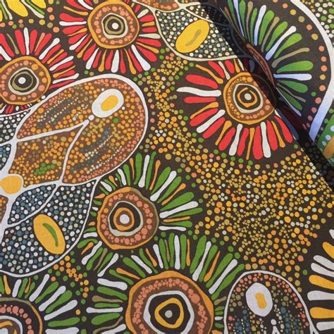 Bush Tucker After Rain Green Australian Aboriginal Art Fabric By