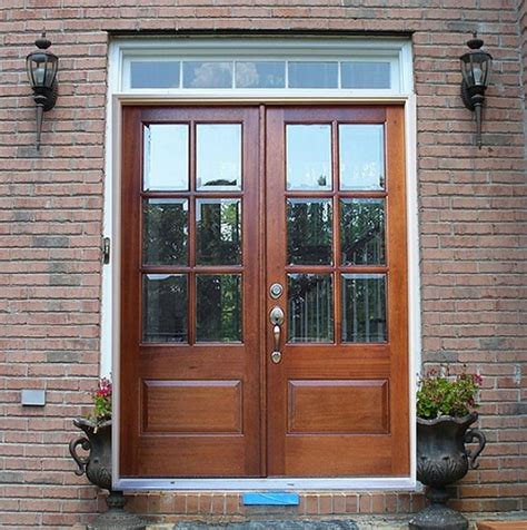 French Mahogany Double Entry Doors With Glass Panels Home Doors
