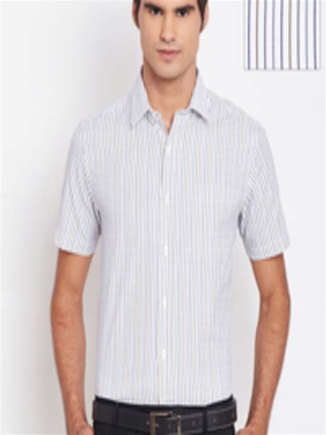 buy john players men white slim striped formal shirt shirts for men 1521450 myntra