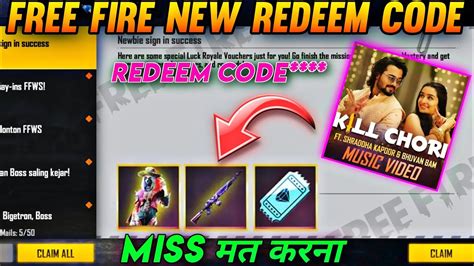 Free Fire To Day New Redeem Code Kill Chori Song Redeem Code Ff New