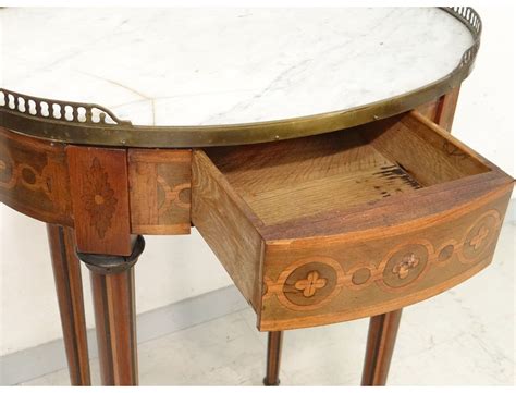 Small table Louis XVI oval pedestal table inlaid marble ...