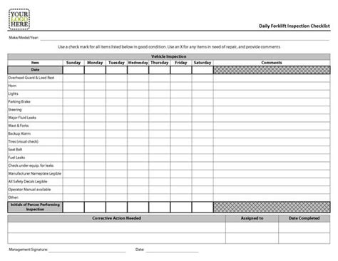 Use this osha required form to ensure day to day safety while operating a forklift. Daily Forklift Inspection Form | amulette