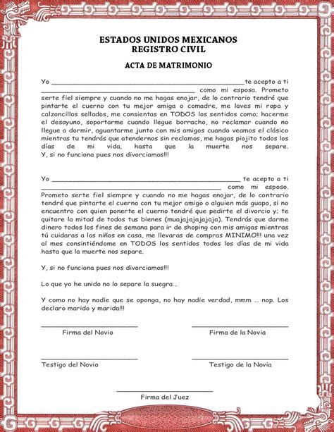 Acta De Matrimonio Y Divorcio De Broma Acta De Matrimonio Matrimonio