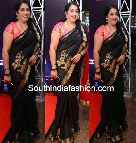 Rekha In Black Chanderi Saree South India Fashion