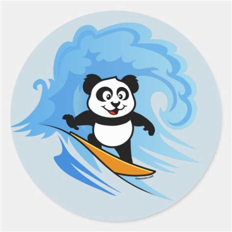 Surfing Panda Classic Round Sticker Zazzle