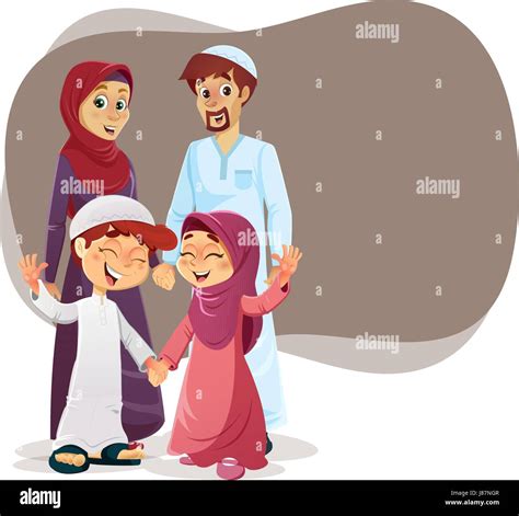 Glückliche Muslimische Familie Von Eltern Und Kindern Stock