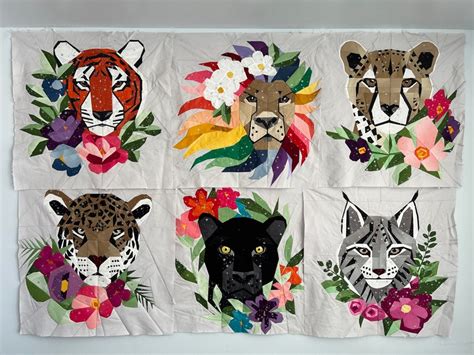 Floral Big Cats Jaguar Foundation Paper Piecing Pattern Etsy