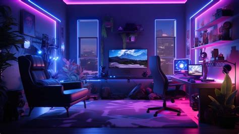 Premium Ai Image Gamer Room Interior Of A Gamer Room Lit With Neon