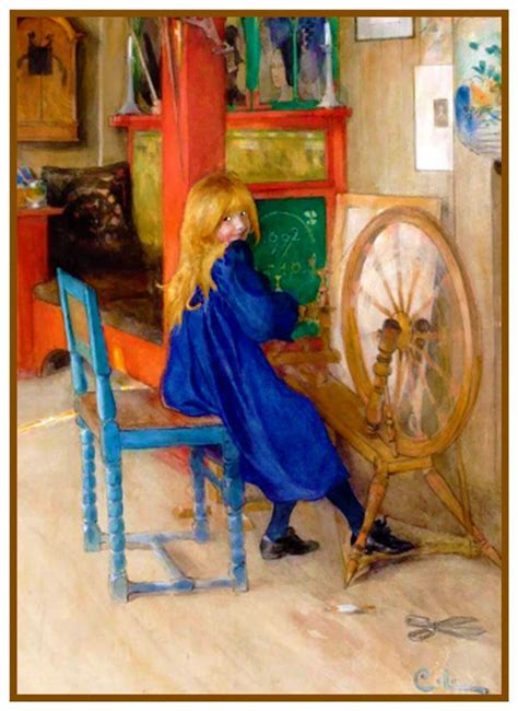 Carl Larsson Girl Spinning Wheel Counted Cross Stitch Chart Pattern