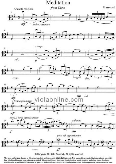 For violin and piano (marsick). Viola Online Free Viola Sheet Music - "Meditation" from ...