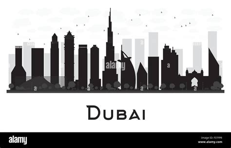 Dubai City Skyline Black And White Silhouette Vector Illustration