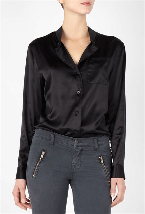 Dkny Black Long Sleeve Silk Button Through Blouse By Dkny