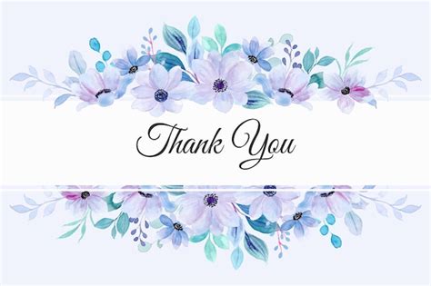 Free Vector Thank You Card With Pastel Flower Border Watercolor