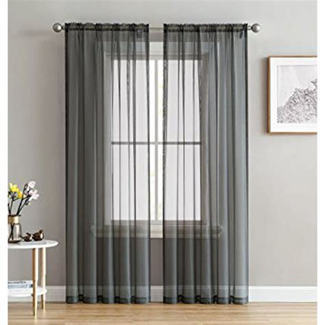 2pc Dark Gray Solid Sheer Voile Window Curtain Set Two 2 Rod Pocket