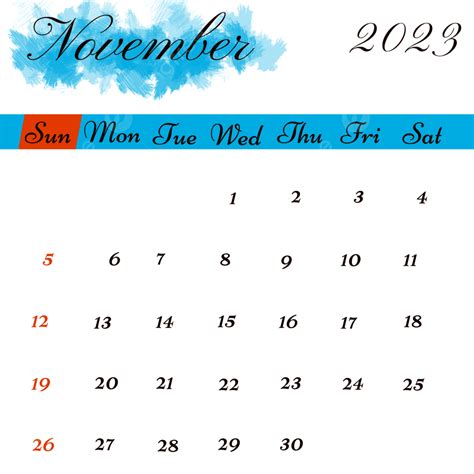 November 2023 Calendar Hd Transparent Blue Color Calendar November