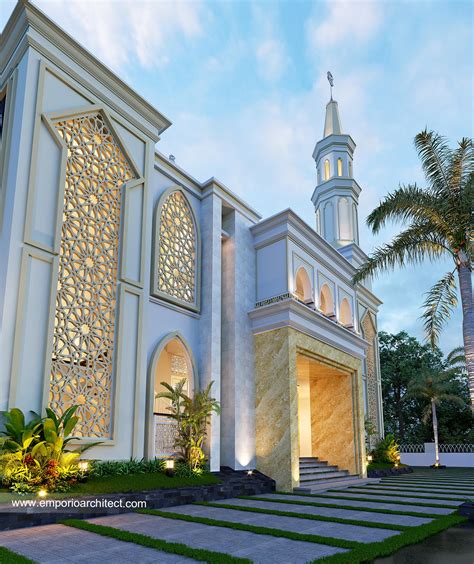 Desain Tampak Detail Depan Masjid Al Falah Style Classic 3 Lantai di