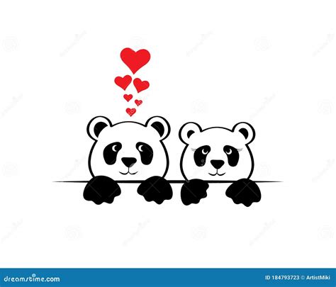 Dos Caricaturistas Pandas Detrás De La Pared Enamorados Del Vector Del