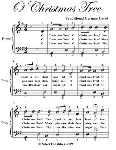 O Christmas Tree Easiest Piano Sheet Music By Traditional German Carol