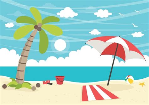 Ilustración Vectorial De Playa Vector Premium
